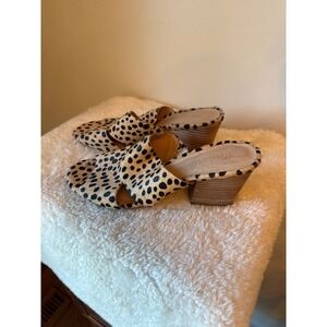 Madewell Spotted Calf Hair Mules Heels Block Heel Size 9.5 Leopard Print